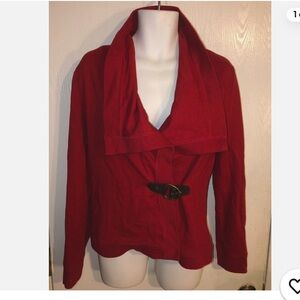Ralph Lauren LRL Cardigan Women’s‎ Medium Red Shawl Collar Leather Buckle Cotton
